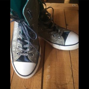 Converse Silver and Black High-Top Sneakers
